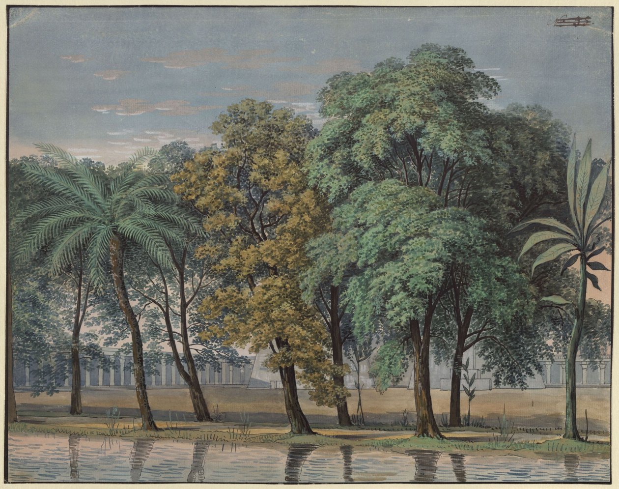 Czarodziejski flet. Opera Wolfganga Amadeusza Mozarta. Projekt szóstej scenografii. Dziedziniec świątyni egzaminacyjnej autorstwa Karl Friedrich Schinkel