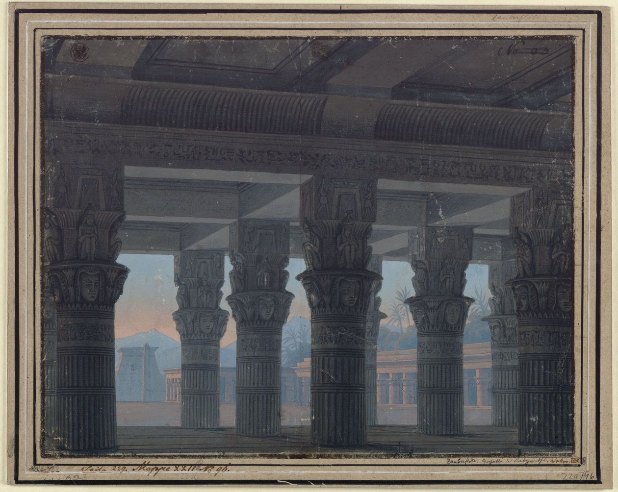 Czarodziejski flet. Opera Wolfganga Amadeusza Mozarta. Projekt 8. dekoracji. Przedsionek labiryntu autorstwa Karl Friedrich Schinkel