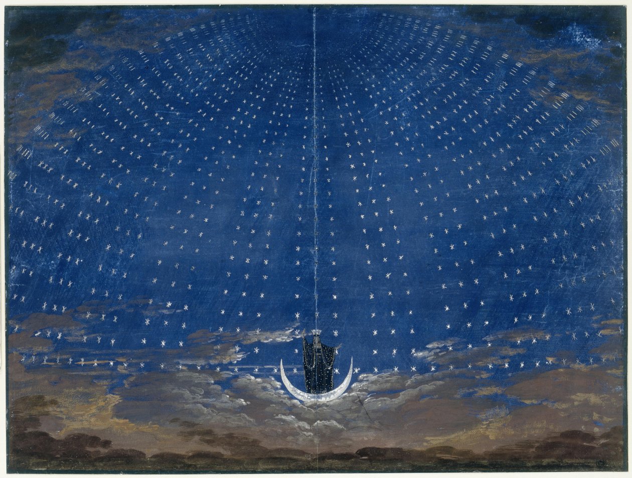 Czarodziejski flet. Opera Wolfganga Amadeusza Mozarta. Projekt scenografii. Sala Gwiazd Królowej Nocy autorstwa Karl Friedrich Schinkel