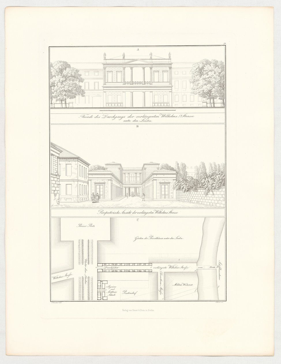 Przedłużona Wilhelmstraße, plansza 19 z serii „Zbiór projektów architektonicznych” autorstwa Karl Friedrich Schinkel