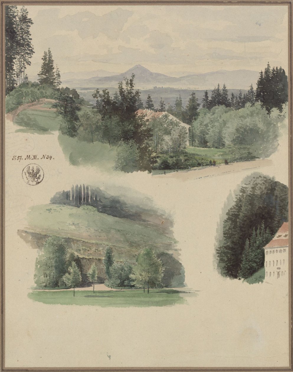 Trzy studia krajobrazowe z Marienbadu w Czechach autorstwa Karl Friedrich Schinkel