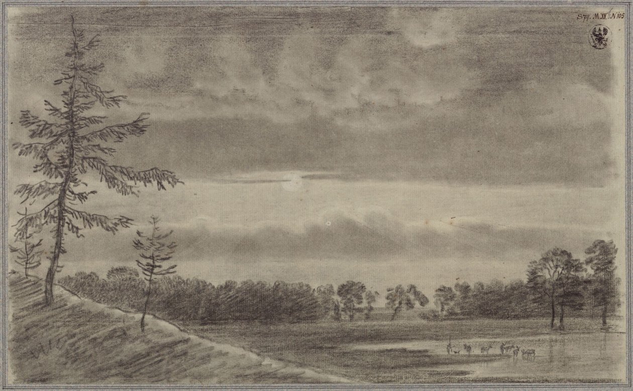 Pastwisko z drzewami i bydłem autorstwa Karl Friedrich Schinkel