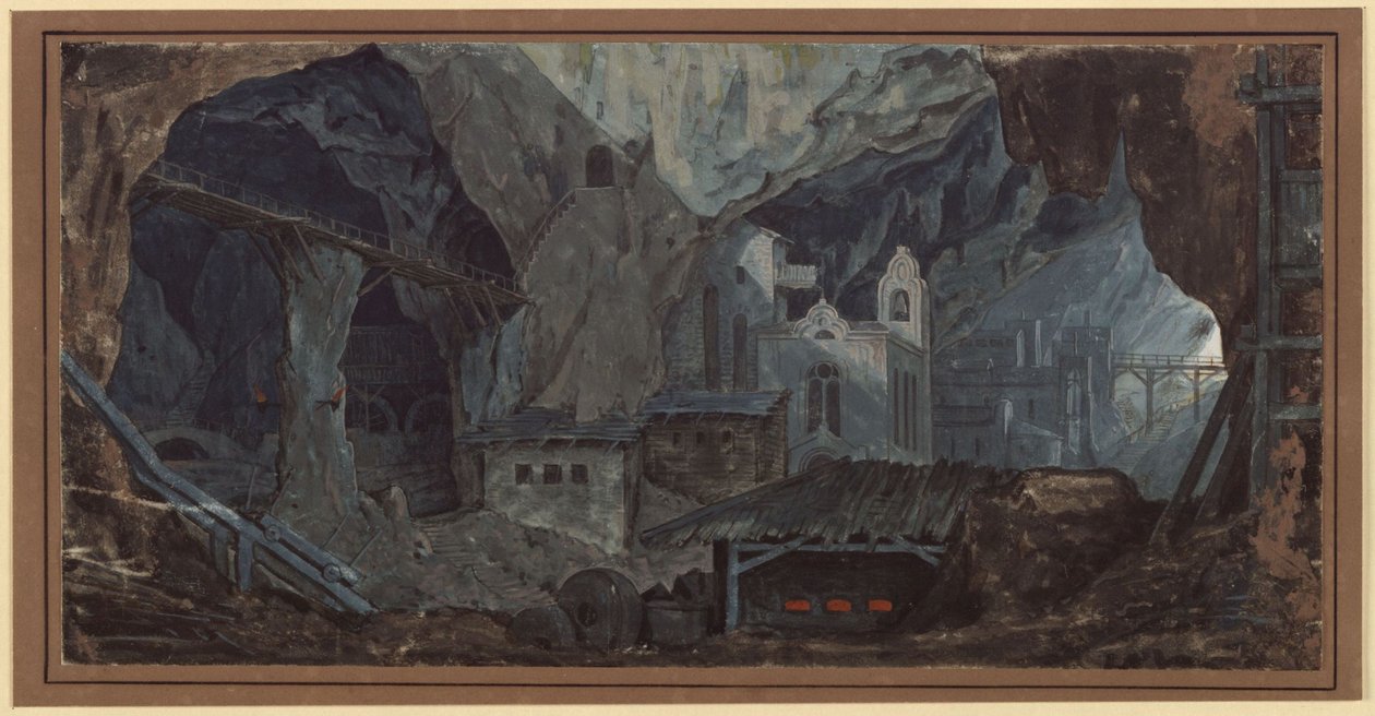 Kopalnia żelaza w Katalonii. Widok wnętrza autorstwa Karl Friedrich Schinkel