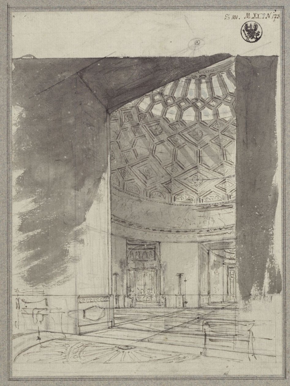 Angielska rezydencja wiejska. Widok na pomieszczenie z kopułą i kasetonowym sufitem autorstwa Karl Friedrich Schinkel