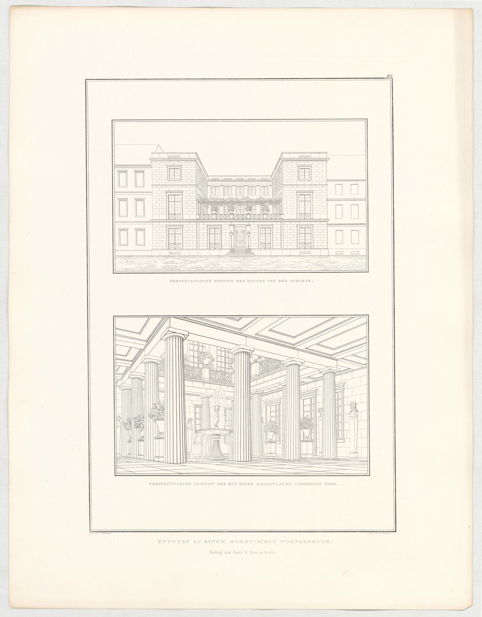 Projekt miejskiego budynku mieszkalnego, arkusz 67 z serii „Zbiór projektów architektonicznych” autorstwa Karl Friedrich Schinkel