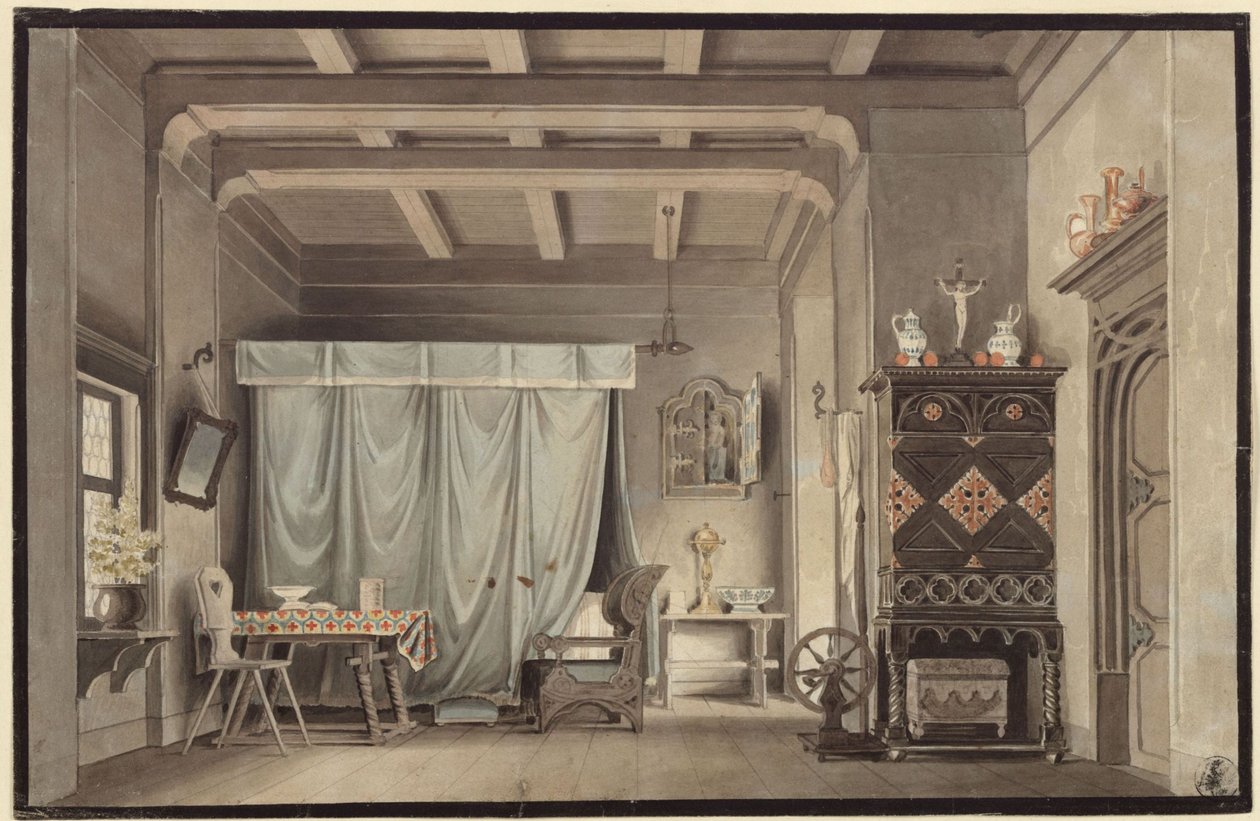 Faust. Dramat Johanna Wolfganga von Goethego. Projekt dekoracji. Pokój Małgorzaty autorstwa Karl Friedrich Schinkel