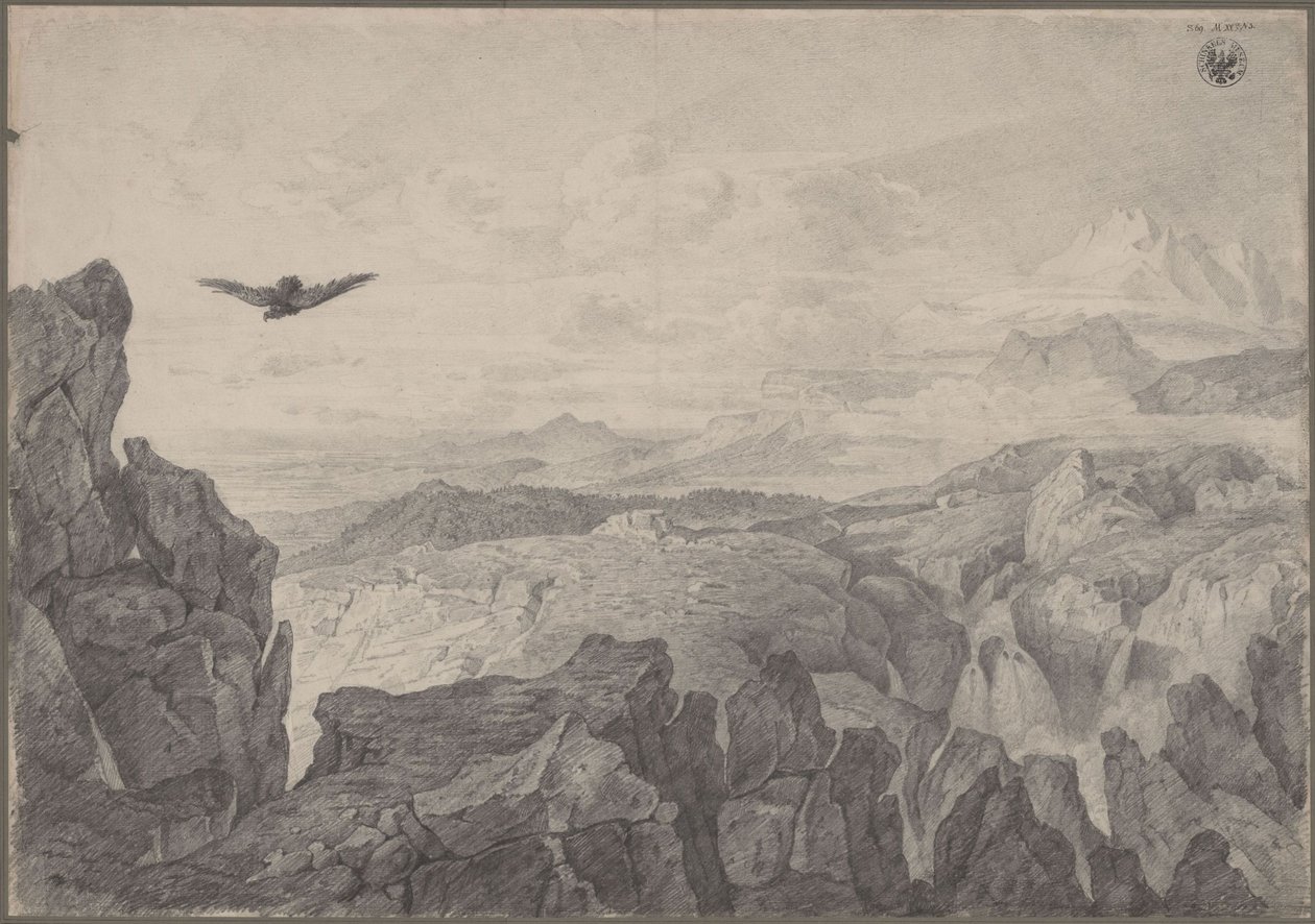 Krajobraz górski z szybującym orłem autorstwa Karl Friedrich Schinkel