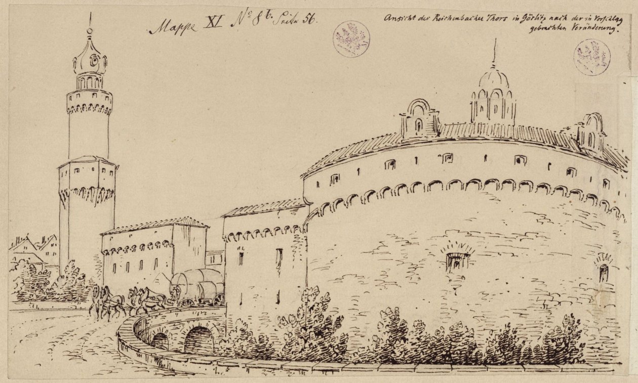 Görlitz. Widok na Kaisertrutz i Bramę Reichenbacha autorstwa Karl Friedrich Schinkel
