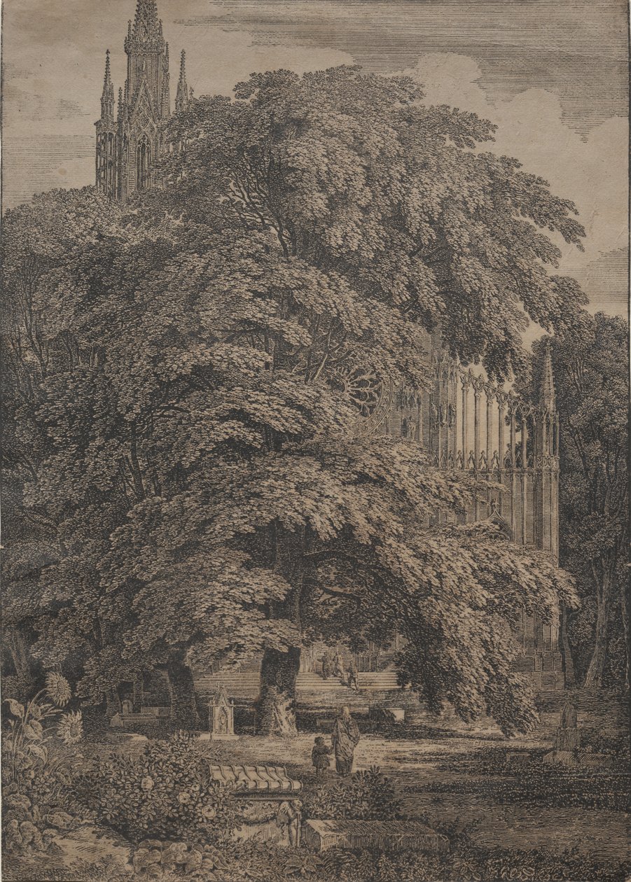 Gotycki kościół wśród dębów autorstwa Karl Friedrich Schinkel
