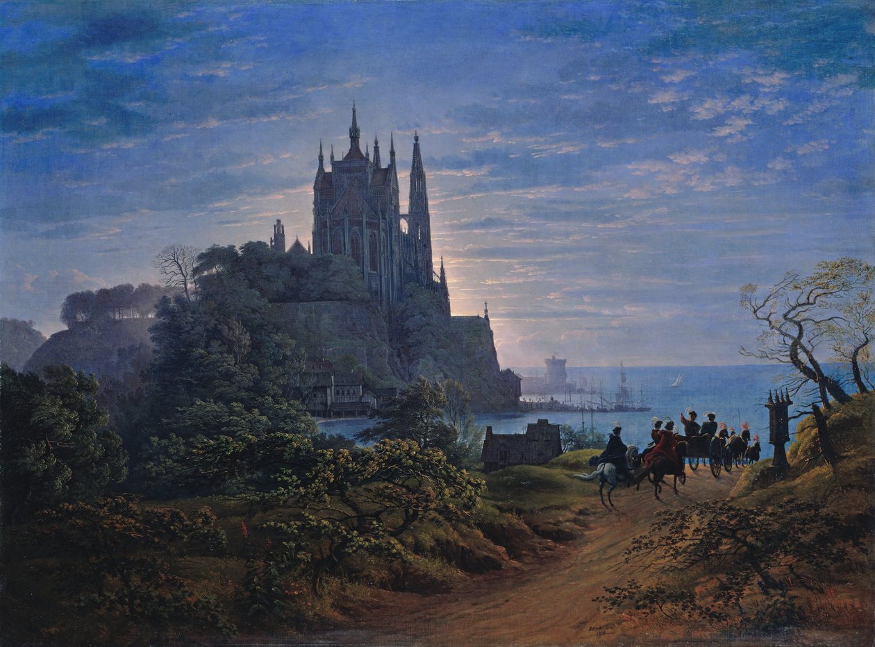 Gotycki kościół na skale nad morzem autorstwa Karl Friedrich Schinkel