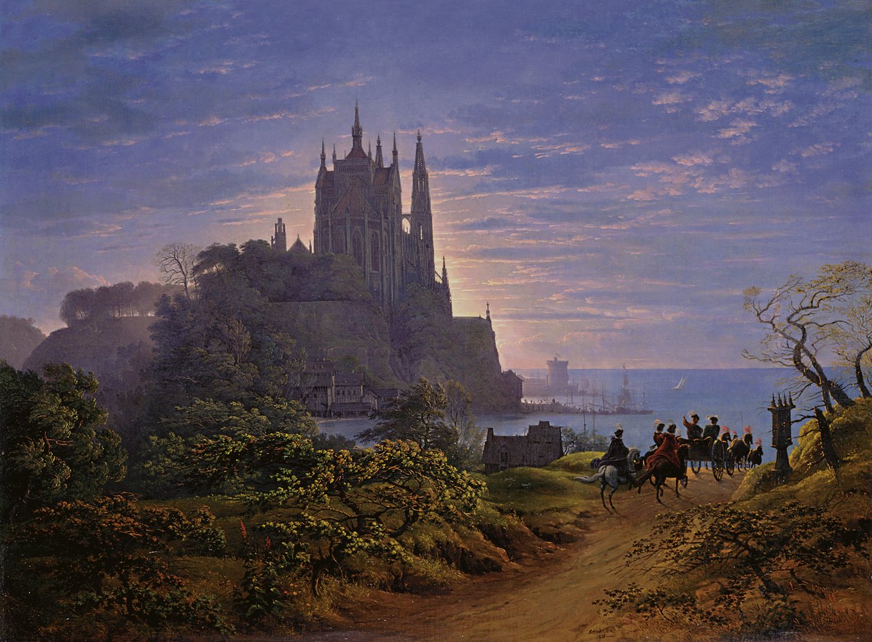 Gotycki kościół na skale nad morzem autorstwa Karl Friedrich Schinkel