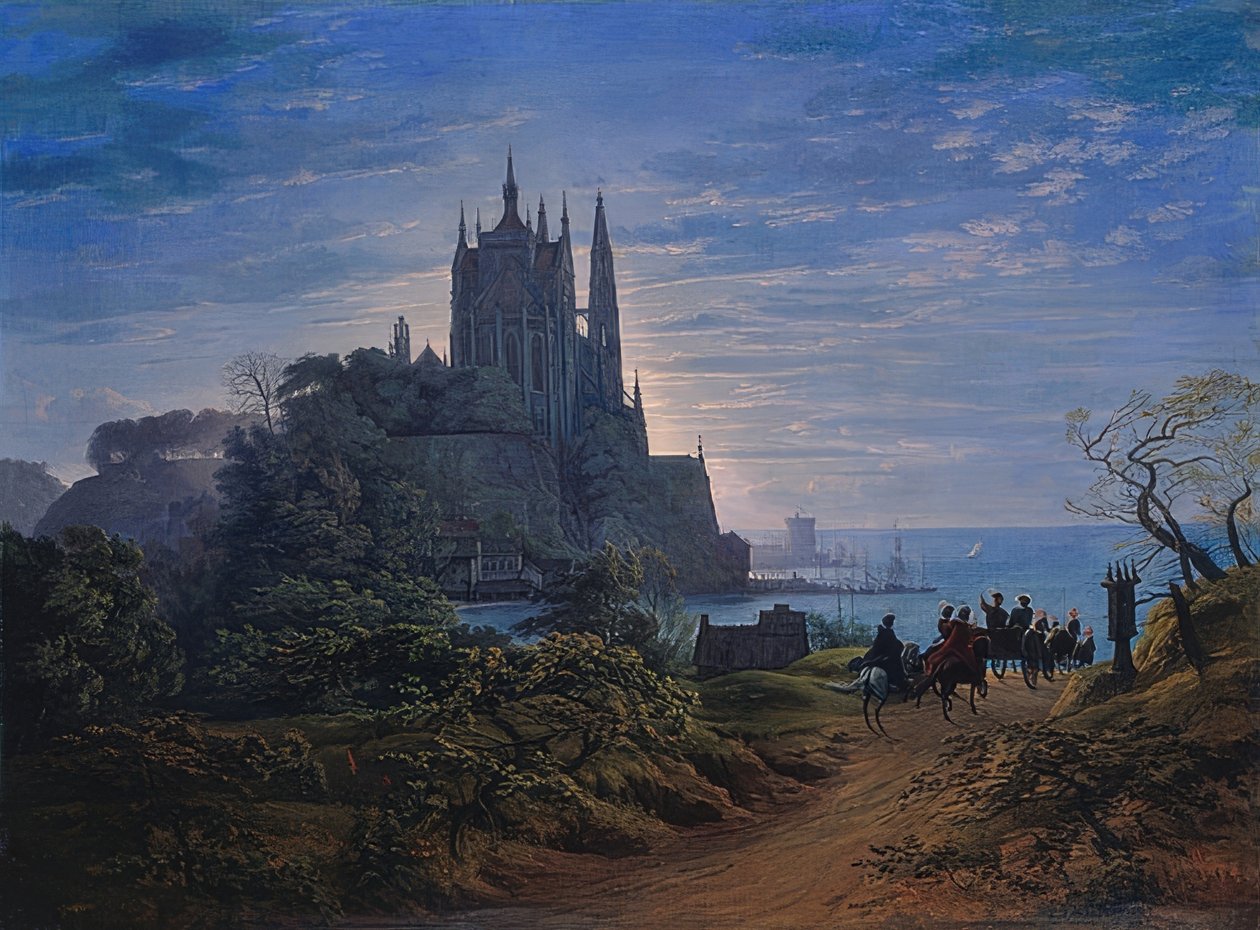 Gotycki kościół na skale nad morzem. 1815 autorstwa Karl Friedrich Schinkel