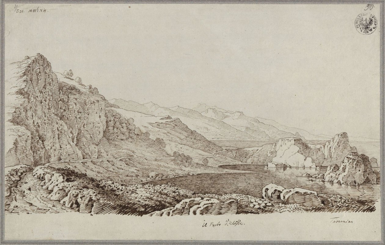 „Port Odyseusza koło Taorminy” / Krajobraz koło Taorminy autorstwa Karl Friedrich Schinkel