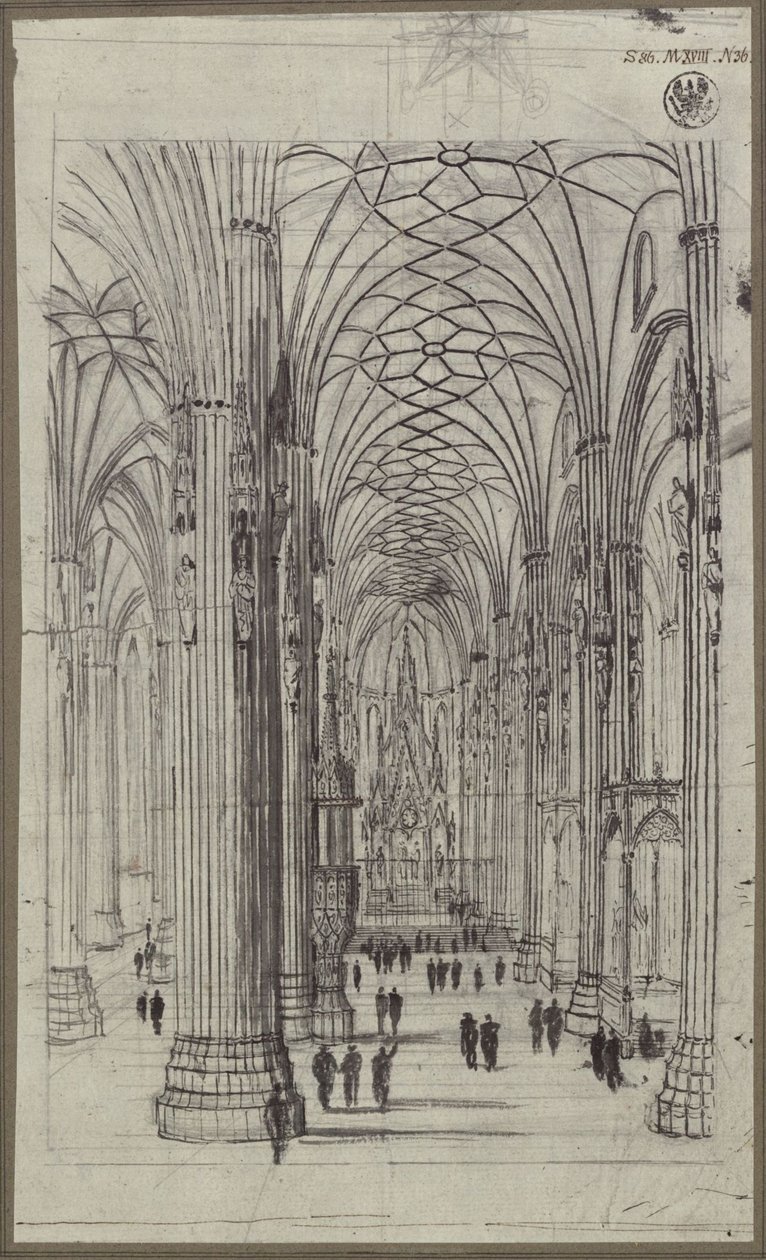 Wnętrze kościoła św. Szczepana w Wiedniu autorstwa Karl Friedrich Schinkel