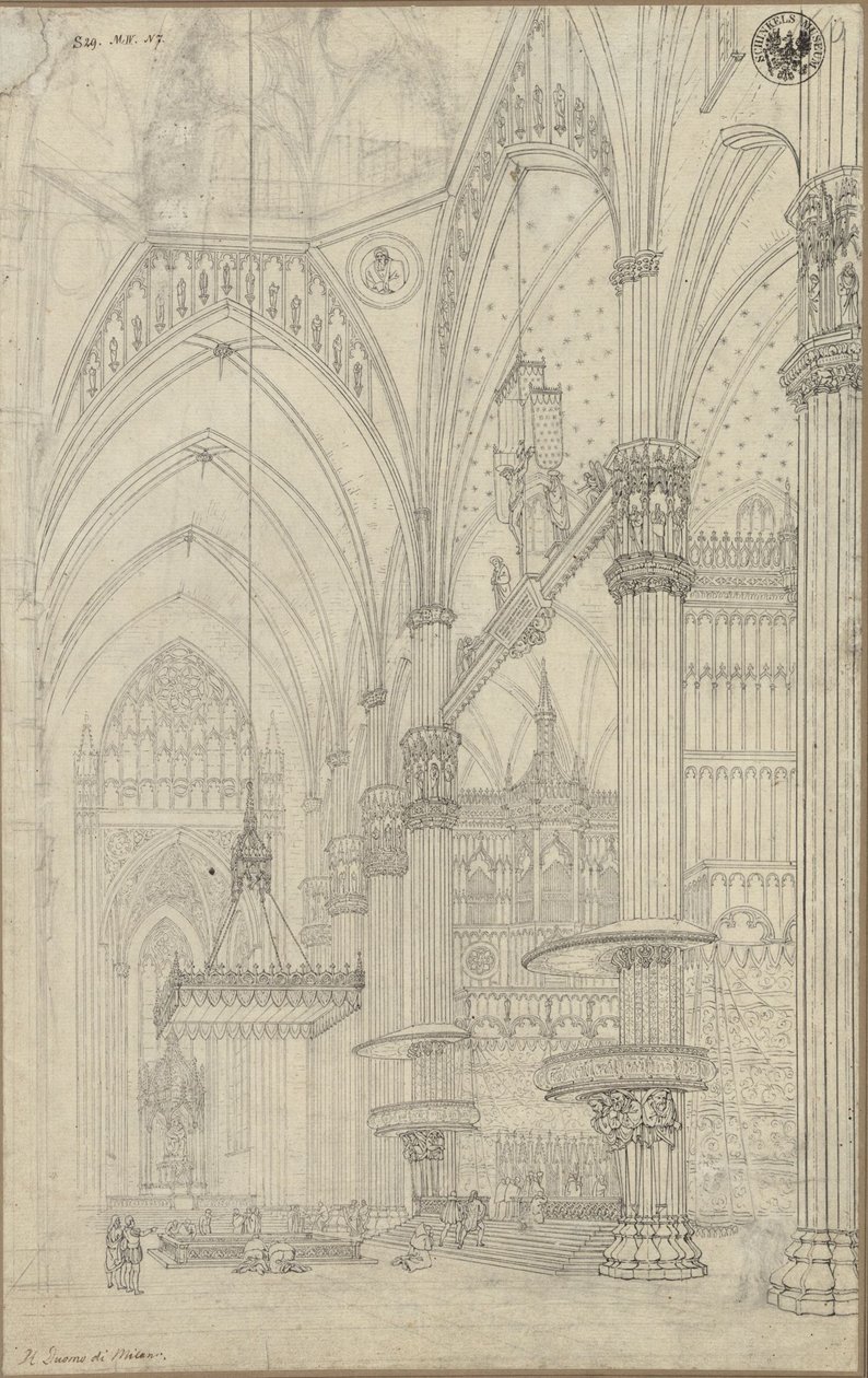 „Wnętrze transeptu katedry w Mediolanie” / Widok na skrzyżowanie naw i północny transept katedry w Mediolanie autorstwa Karl Friedrich Schinkel