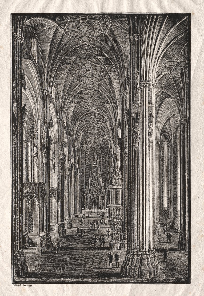 Wnętrze katedry św. Szczepana w Wiedniu autorstwa Karl Friedrich Schinkel