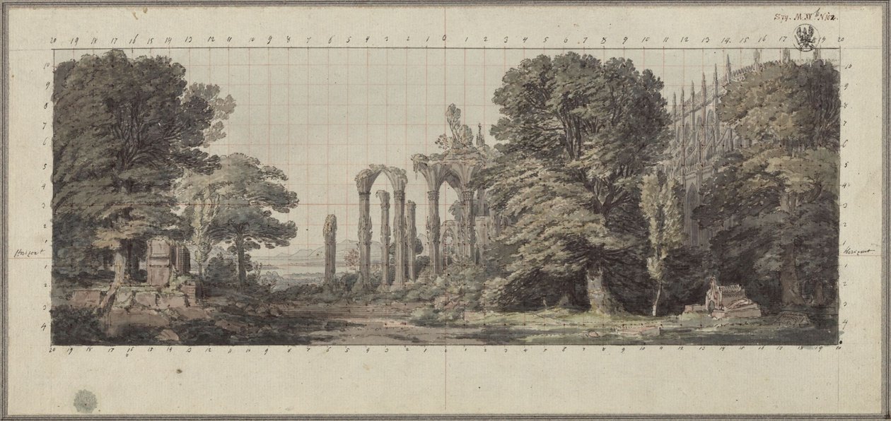 Kościół i ruiny gotyckiego klasztoru wśród drzew autorstwa Karl Friedrich Schinkel