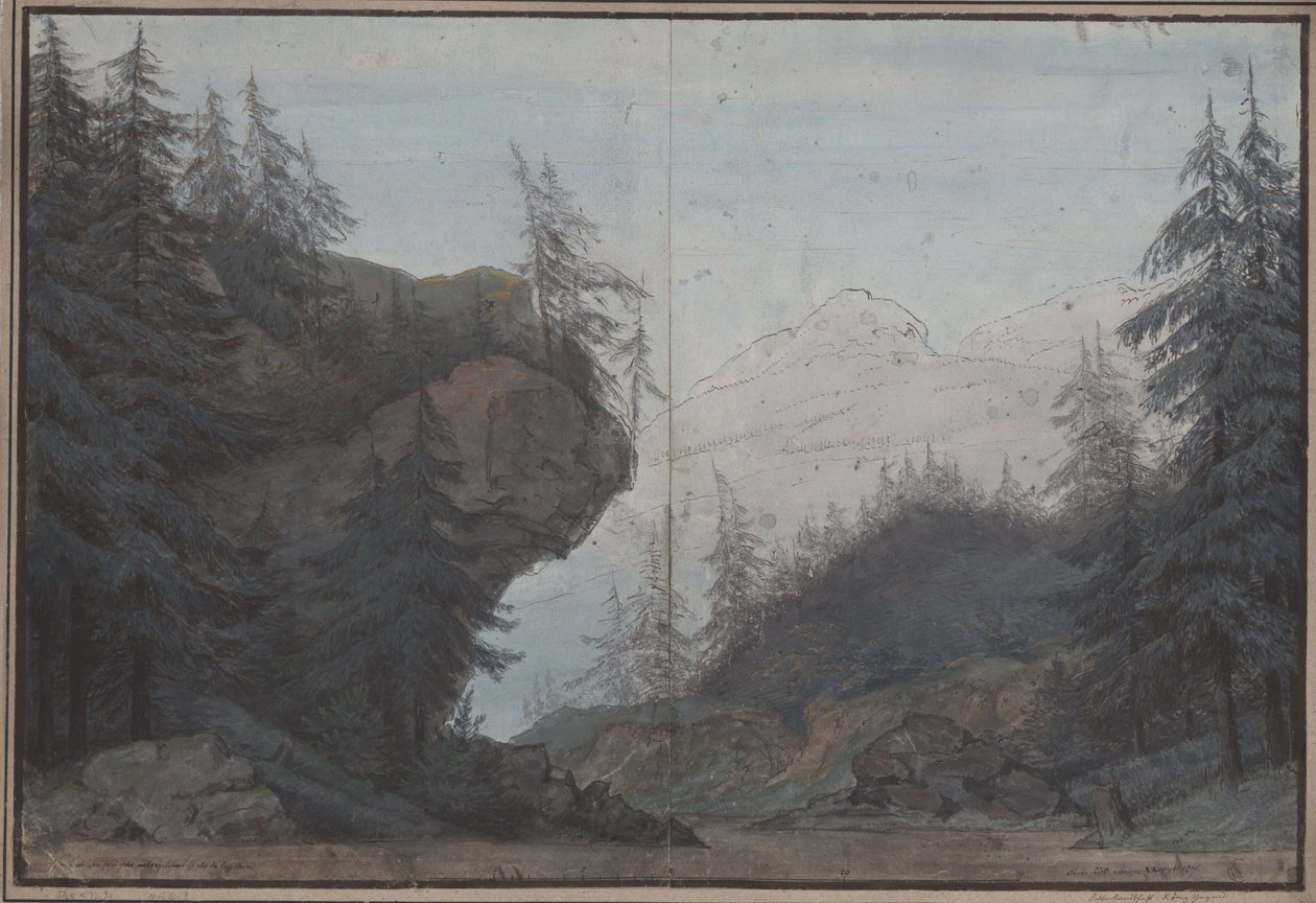 Król Yngurd. Tragedia autorstwa Adolfa Müllnera. Projekt trzeciej scenografii. Okolice leśne autorstwa Karl Friedrich Schinkel