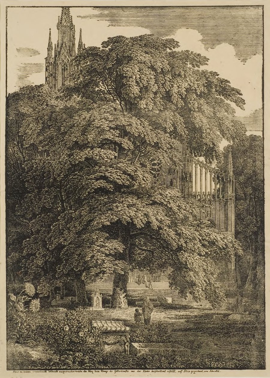 Cmentarz przed gotycką katedrą autorstwa Karl Friedrich Schinkel
