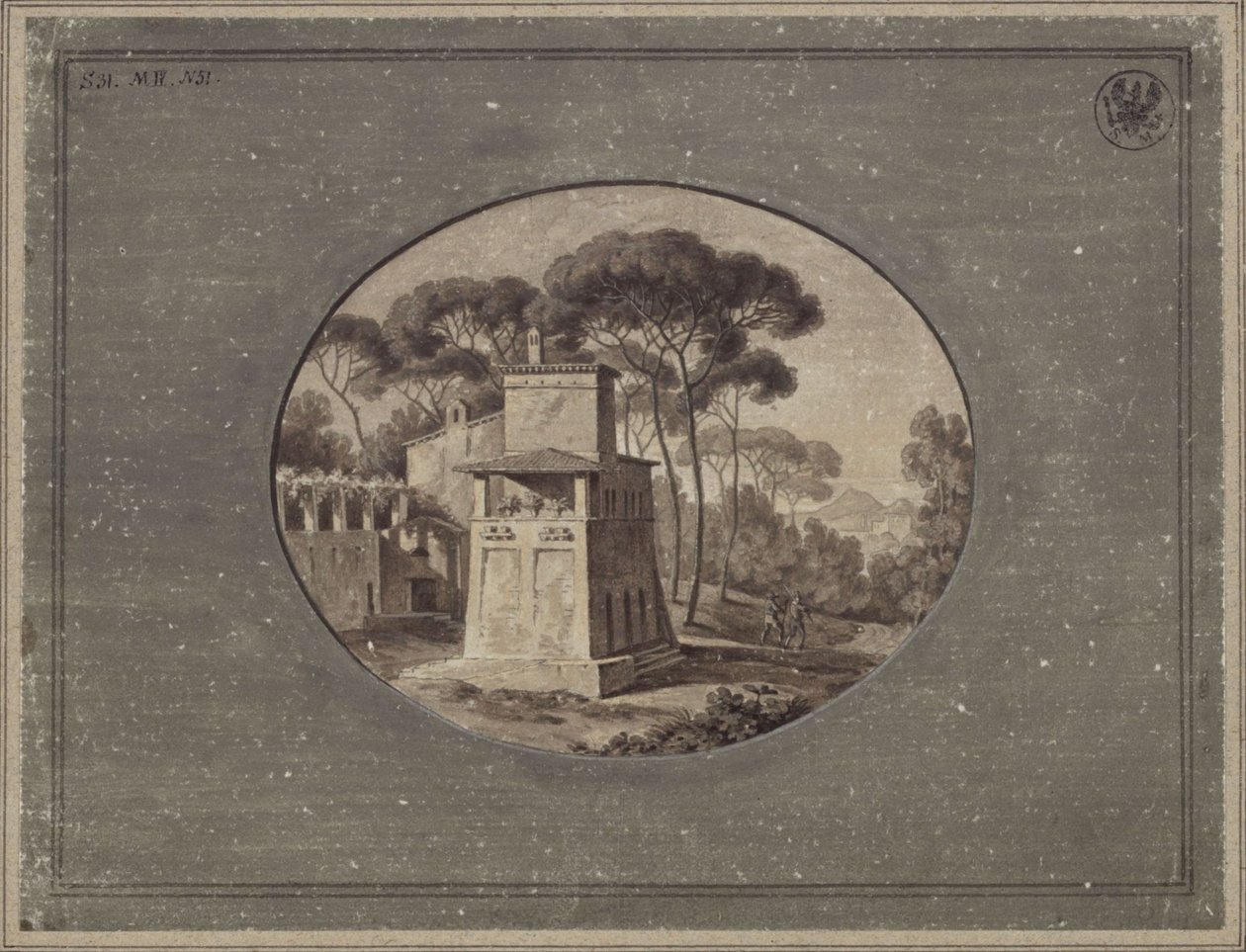 „Mleczarnia w sosnowym gaju Villa Borghese pod Rzymem” / Casa Cenci w parku Villa Borghese w Rzymie autorstwa Karl Friedrich Schinkel