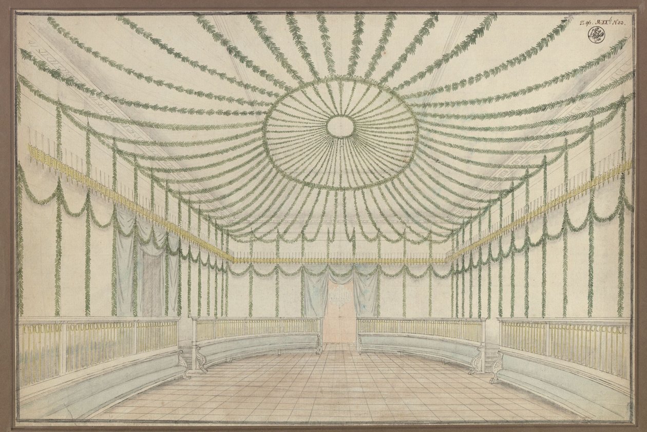 Merseburg. Zamek. Projekt dekoracji sali z okazji uroczystości hołdowniczych dla Fryderyka Wilhelma III Pruskiego autorstwa Karl Friedrich Schinkel