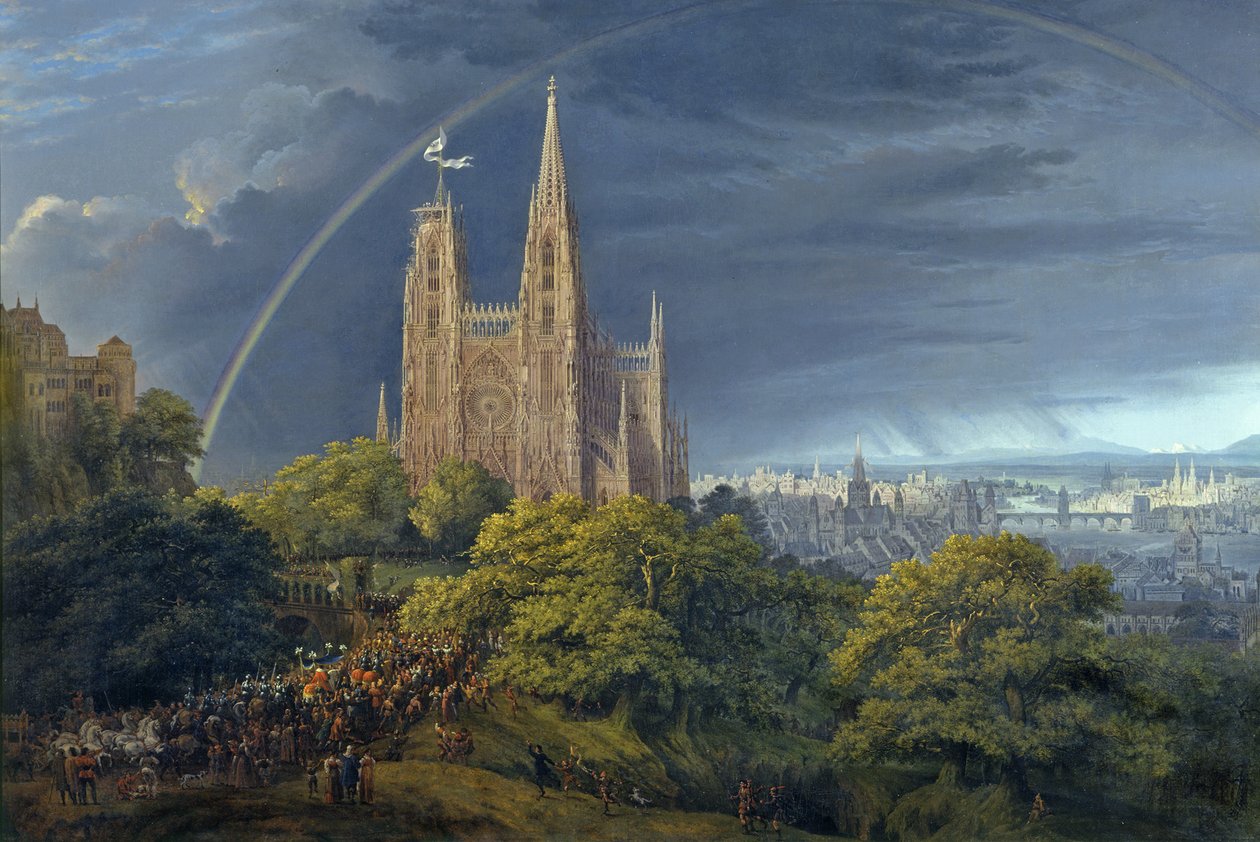 Średniowieczne miasto nad rzeką autorstwa Karl Friedrich Schinkel
