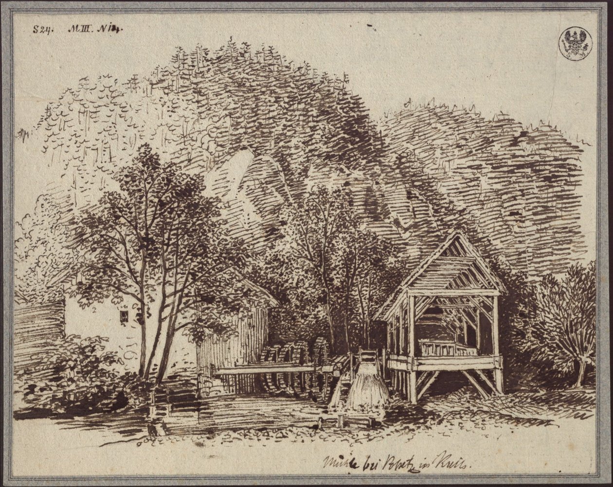 Młyn koło Popetz w Krainie / Młyn koło wsi Podpeč w Krainie autorstwa Karl Friedrich Schinkel
