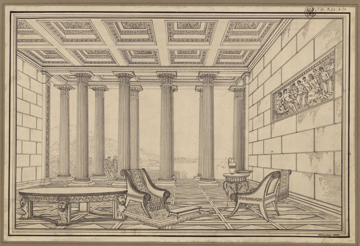 Otwarta sala nad morzem w stylu antycznym autorstwa Karl Friedrich Schinkel