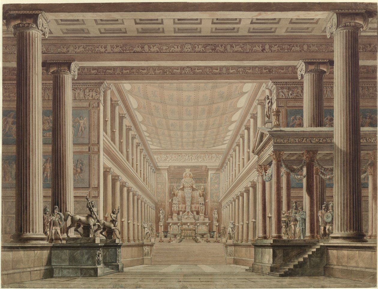Olimpia. Opera Gasparego Spontiniego. Projekt drugiej scenografii. Wnętrze świątyni Diany autorstwa Karl Friedrich Schinkel
