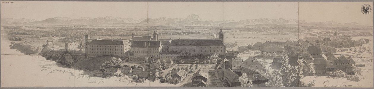 Panorama Lambach z klasztorem benedyktynów autorstwa Karl Friedrich Schinkel