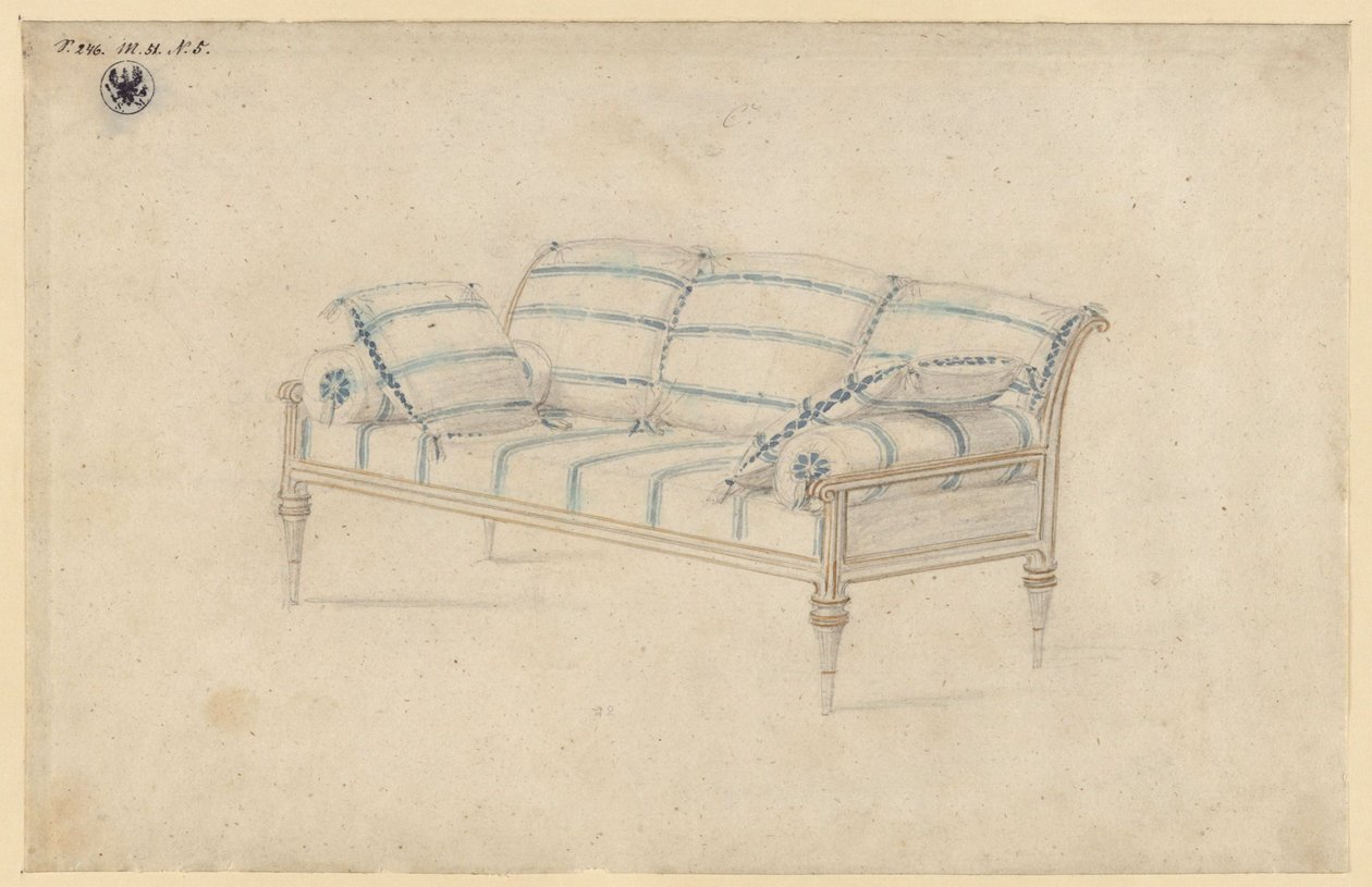 Poczdam-Sanssouci. Pałac Charlottenhof. Sofa autorstwa Karl Friedrich Schinkel