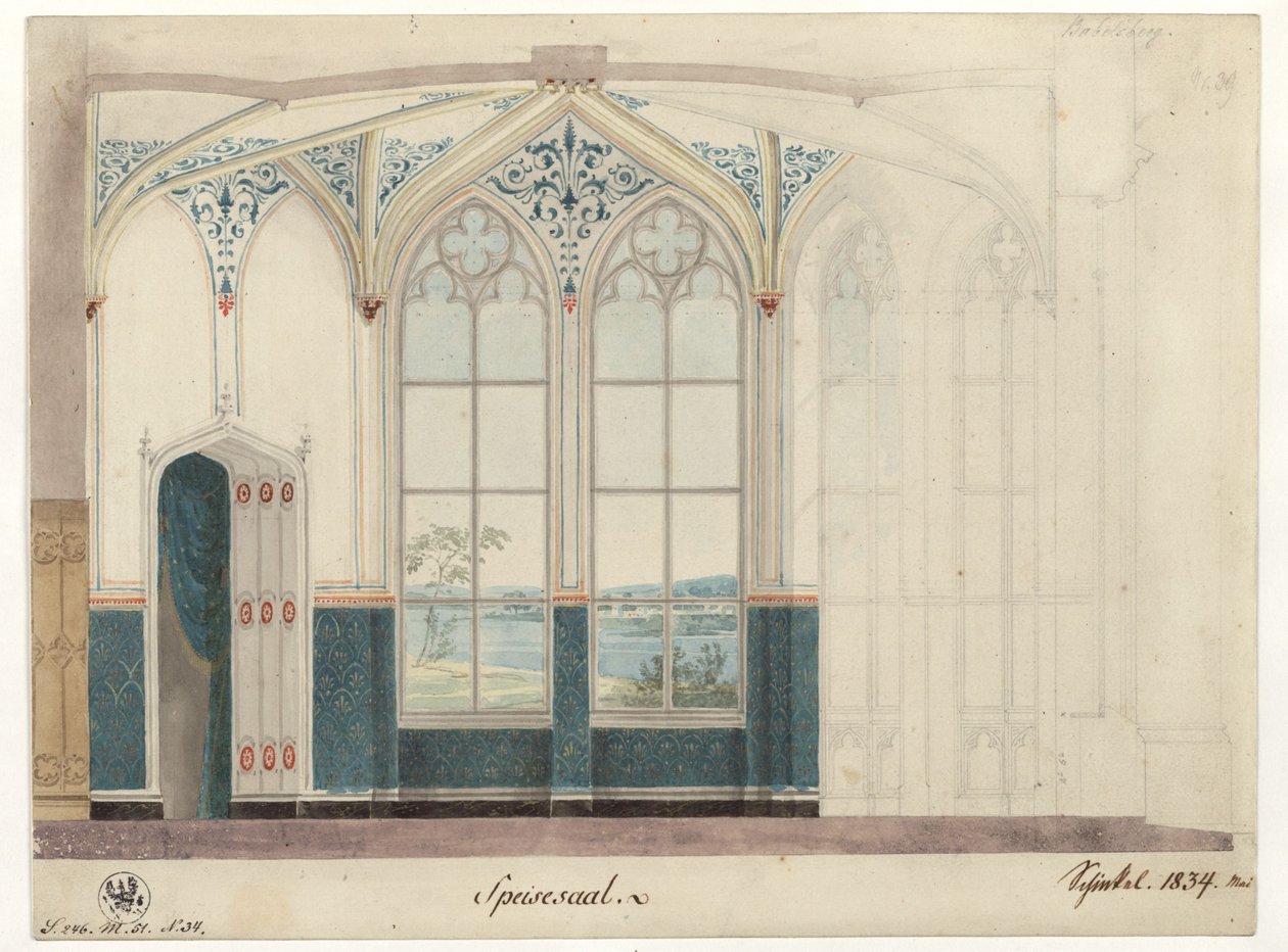 Poczdam. Pałac Babelsberg. Jadalnia. Dekoracja ścienna autorstwa Karl Friedrich Schinkel