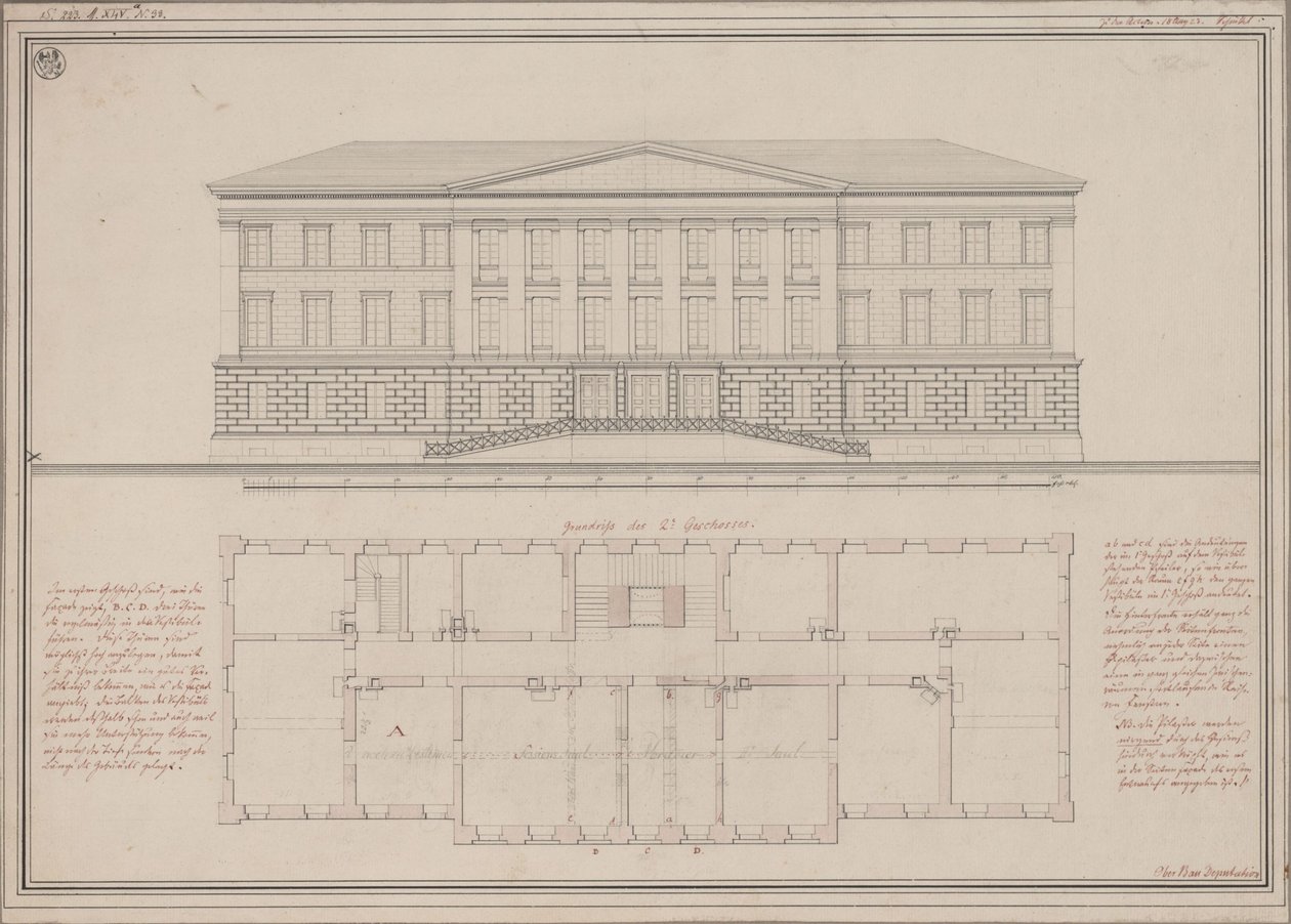 Ratibor (Racibórz). Projekt Sądu Apelacyjnego. Widok z góry i plan autorstwa Karl Friedrich Schinkel