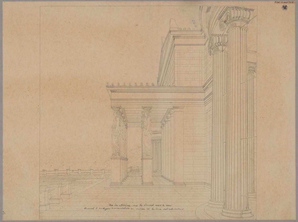 Pałac Orianda na Krymie. Projekt w stylu antycznym. Taras pałacowy z portykiem wychodzącym na morze autorstwa Karl Friedrich Schinkel