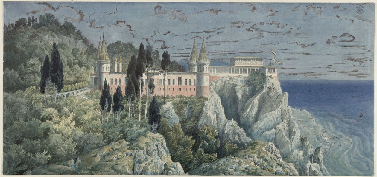 Pałac Orianda na Krymie. Projekt moskiewski. Widok autorstwa Karl Friedrich Schinkel