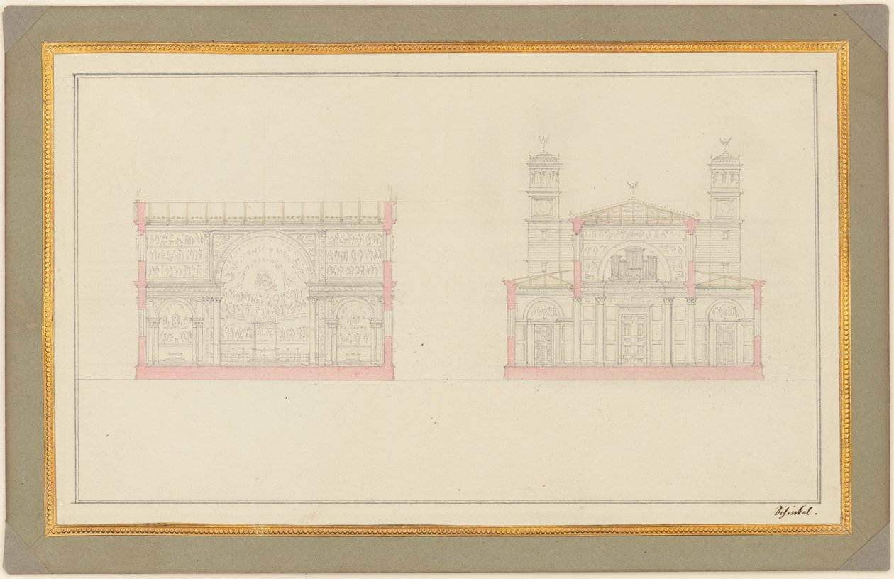 Odcinek skrzyżowania i West End katedry w Berlinie autorstwa Karl Friedrich Schinkel