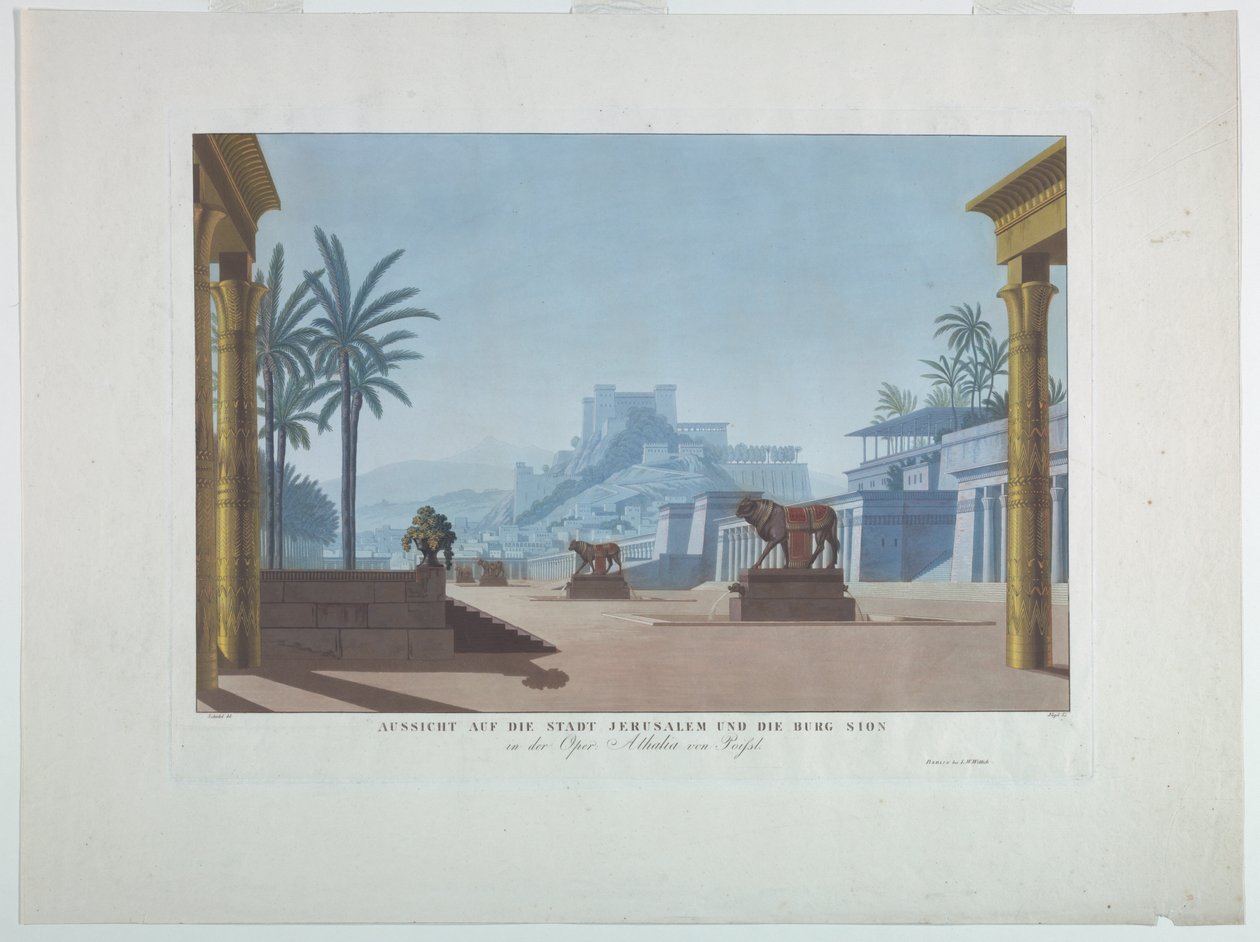 Scenografia: Jerozolima i Góra Syjon dla Atalii autorstwa Karl Friedrich Schinkel