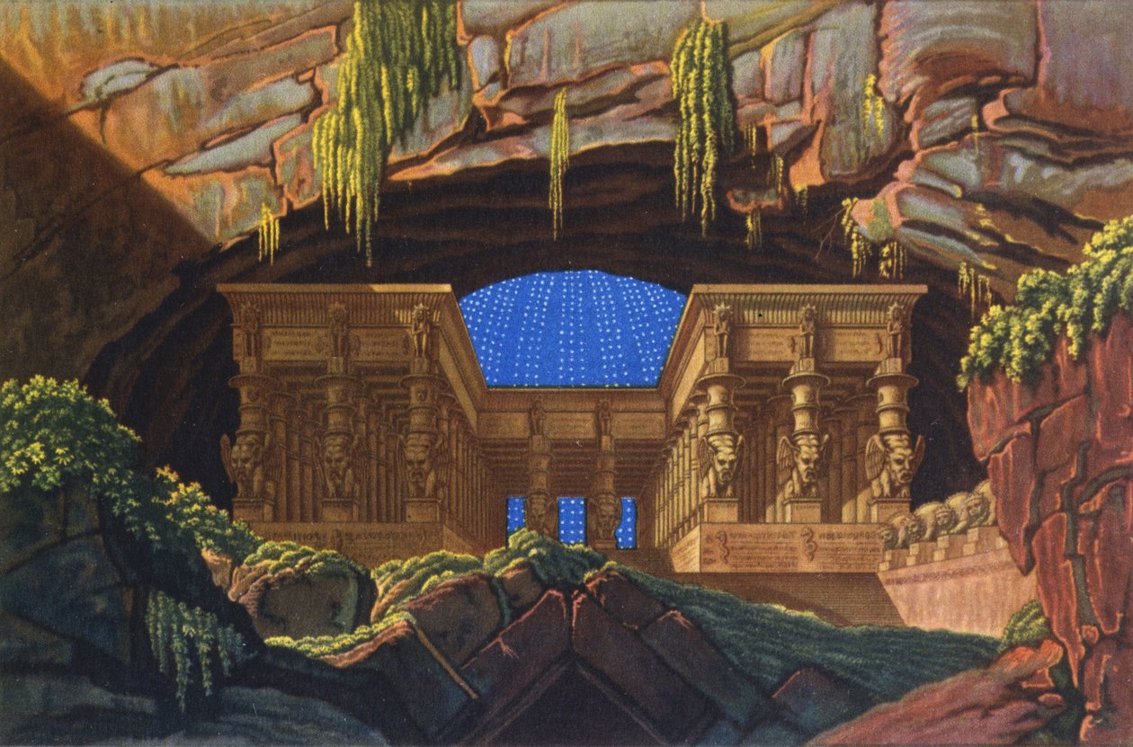 Świątynia Izydy i Ozyrysa, w której arcykapłan Sarastro odprawia „Die Zauberflote” autorstwa Karl Friedrich Schinkel