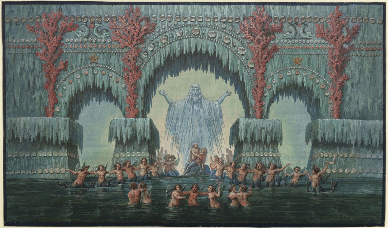 Undine. Opera E. T. A. Hoffmanna. Projekt dziesiątej scenografii. Wodny pałac Kühleborna autorstwa Karl Friedrich Schinkel