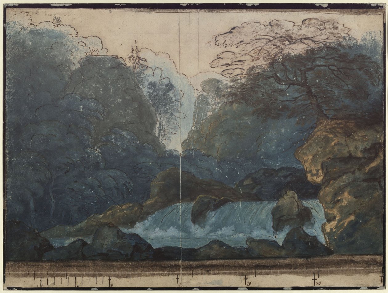 Undine. Opera E. T. A. Hoffmanna. Projekt drugiej scenografii. Las z wodospadem autorstwa Karl Friedrich Schinkel