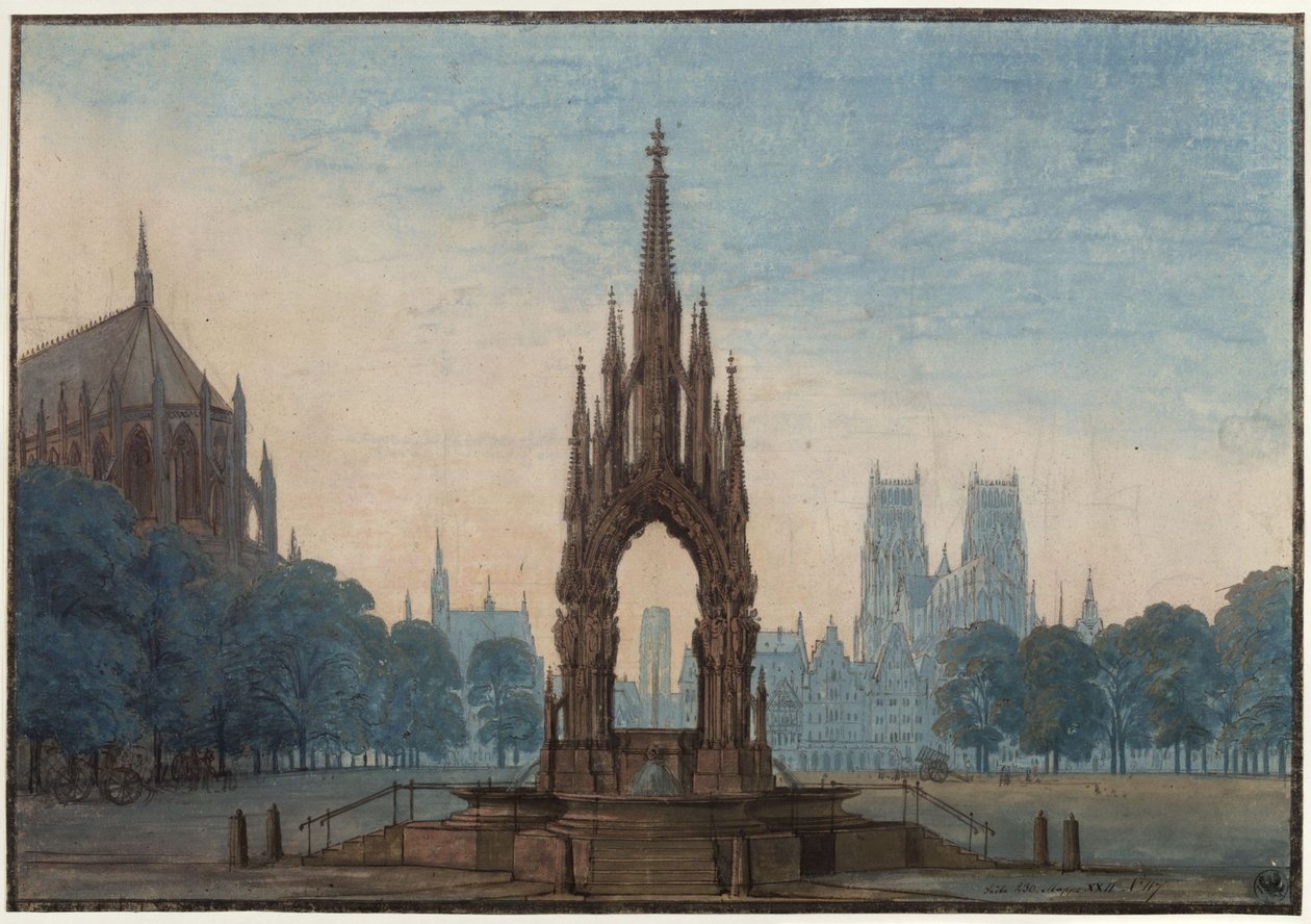 Undine. Opera E. T. A. Hoffmanna. Projekt trzeciej scenografii. Rynek z fontanną autorstwa Karl Friedrich Schinkel