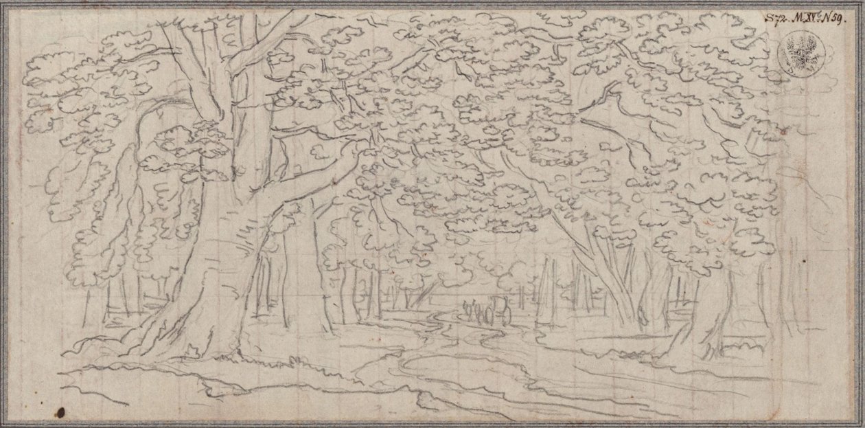 Krajobraz leśny, przez który wije się ścieżka autorstwa Karl Friedrich Schinkel