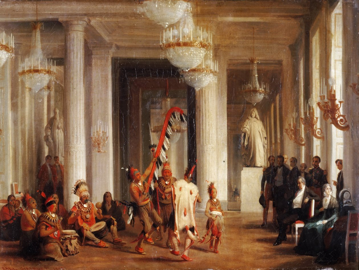 Taniec Indian Iowa w Salon de la Paix w Tuileries, przedstawiony przez malarza George