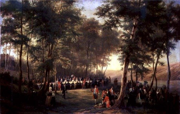 Lunch podarowany przez Ludwika Filipa (1773-1850) dla królowej Wiktorii (1819-1901) w Lesie Eu, 6 września 1843, 1844 (patrz także 379713) autorstwa Karl Girardet