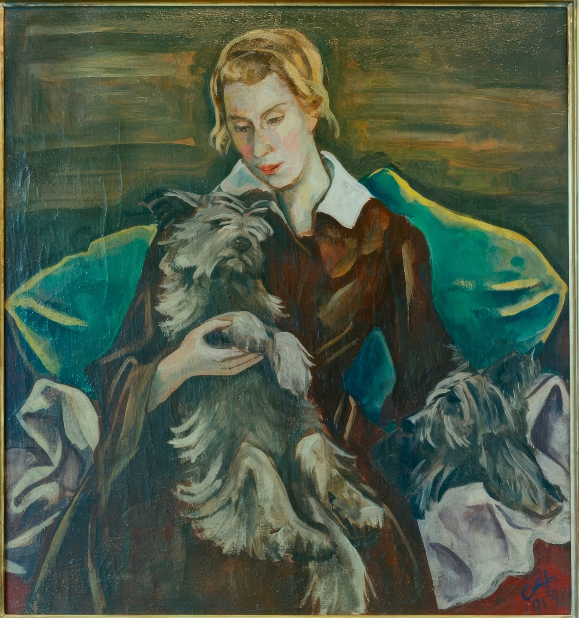 Portret Felicitas Haller z jej skyeterrierkami Romulusem i Remusem autorstwa Karl Hofer