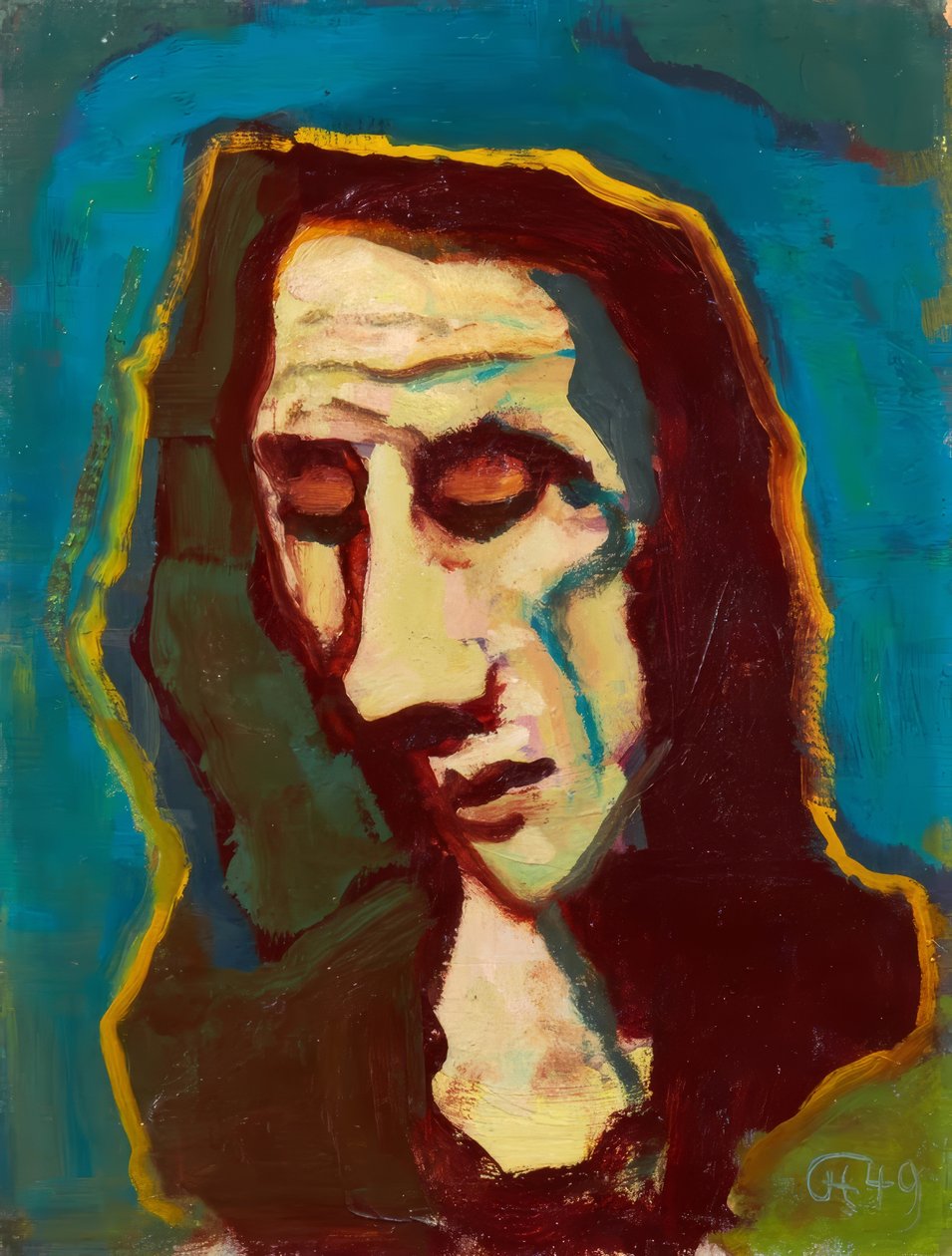 Głowa kobiety ze spuszczonym wzrokiem autorstwa Karl Hofer