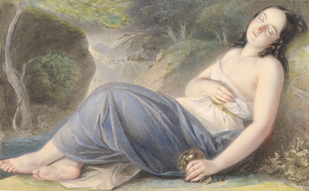 Psyche śpiąca w krajobrazie, 1837. autorstwa Karl Joseph Aloys Agricola