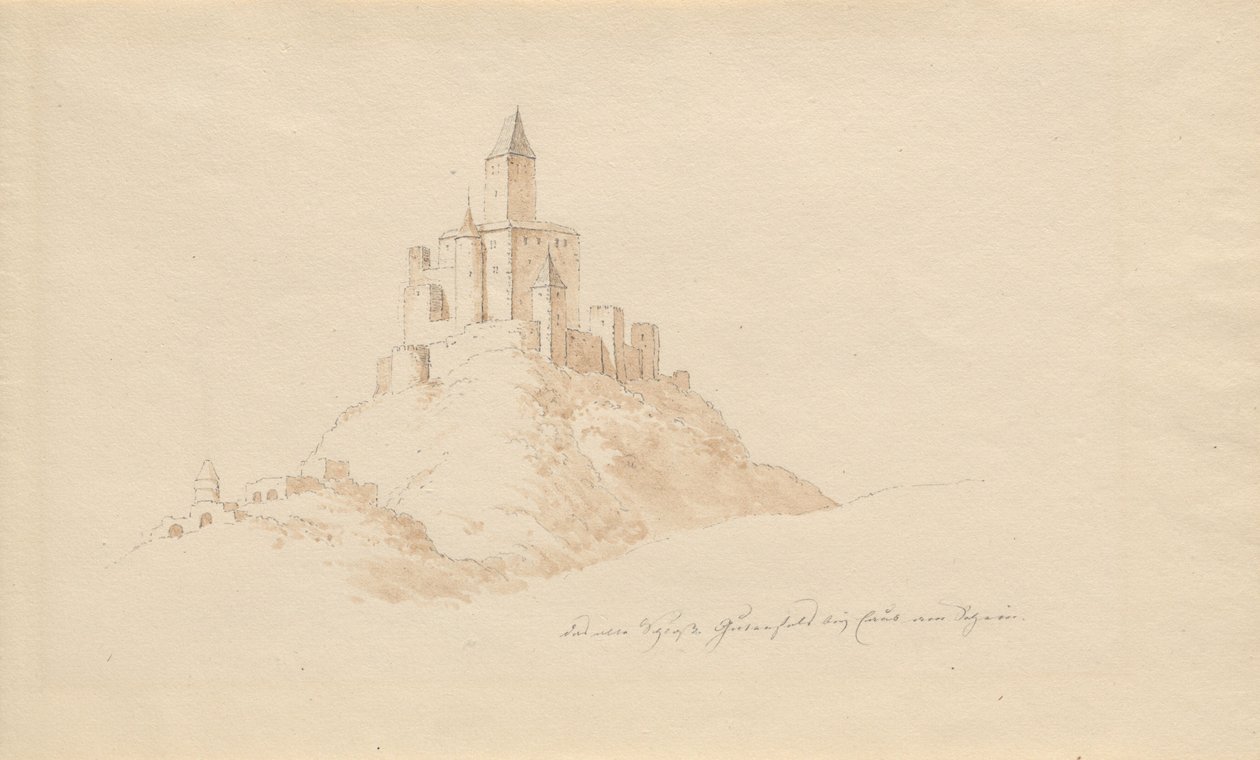 Stary zamek Gutenfels w pobliżu Kaub nad Renem autorstwa Karl Julius Von Leypold