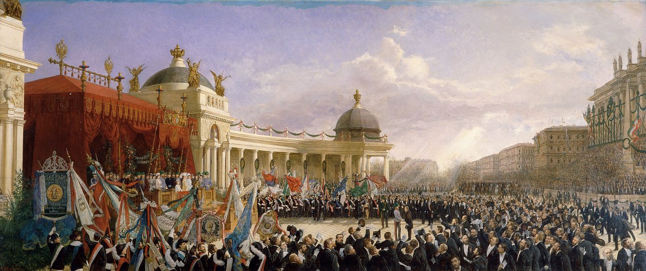 Hołd austriackich śpiewaków dla pary cesarskiej 27 kwietnia 1879 r. autorstwa Karl Karger