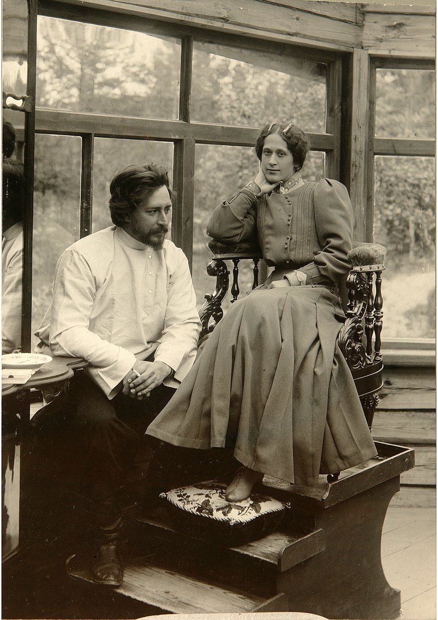 Autor Leonid Andreyev z żoną Aleksandrą Michajłowną (zdjęcie czarno-białe) autorstwa Karl Karlovich Bulla